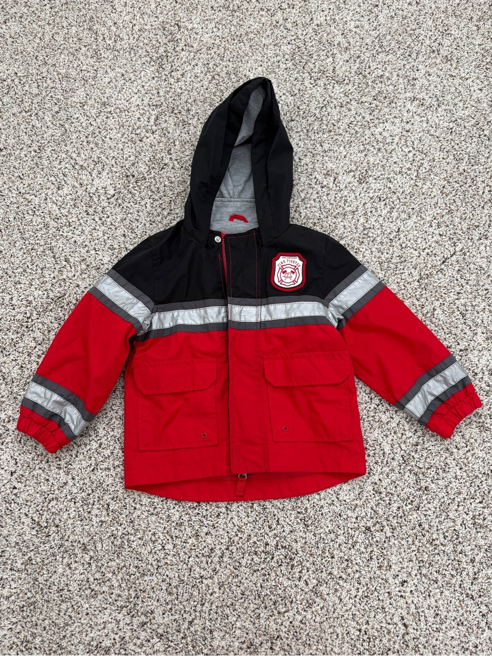 Carter’s Toddler Boy Firefighter Fireman Rain Jacket Raincoat, Red & Black, 3T